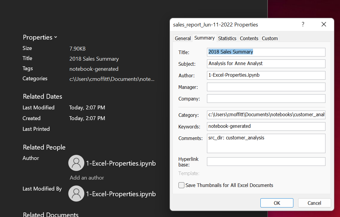 Excel property details