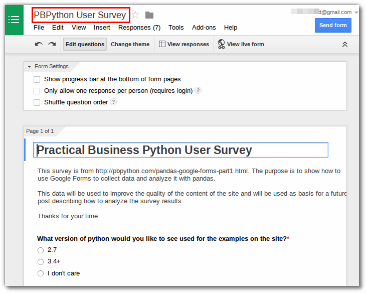 Google Forms example